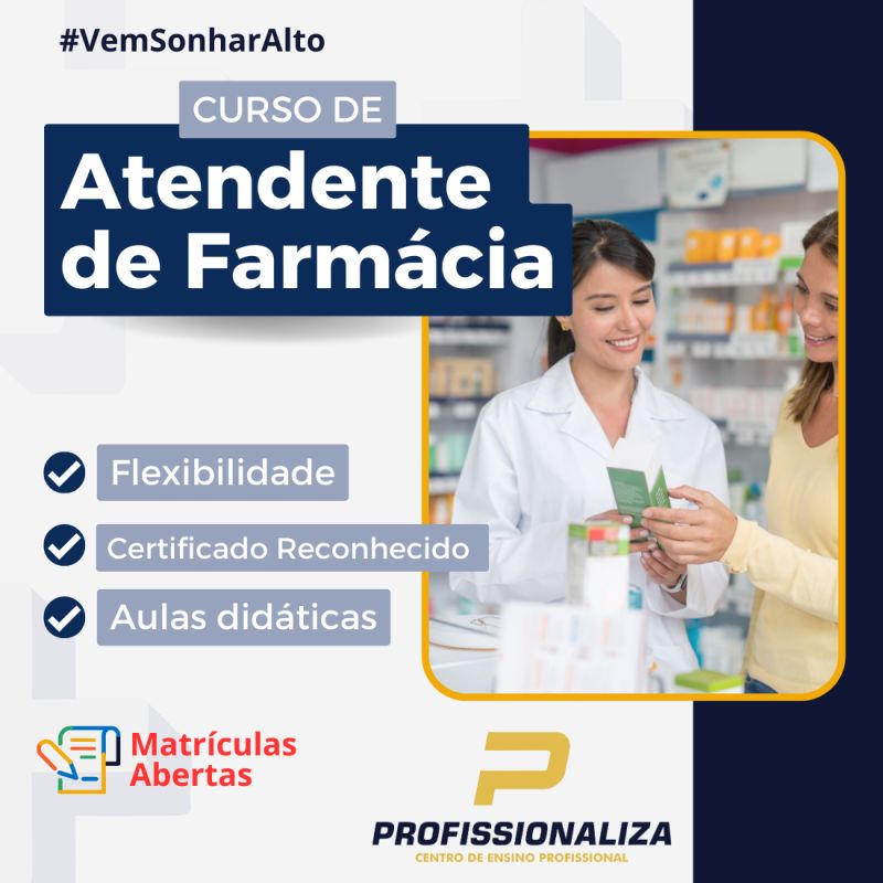 Curso Atendente e Balconista de Farmácia Gratuito - Certificado Válido em  Todo Brasil